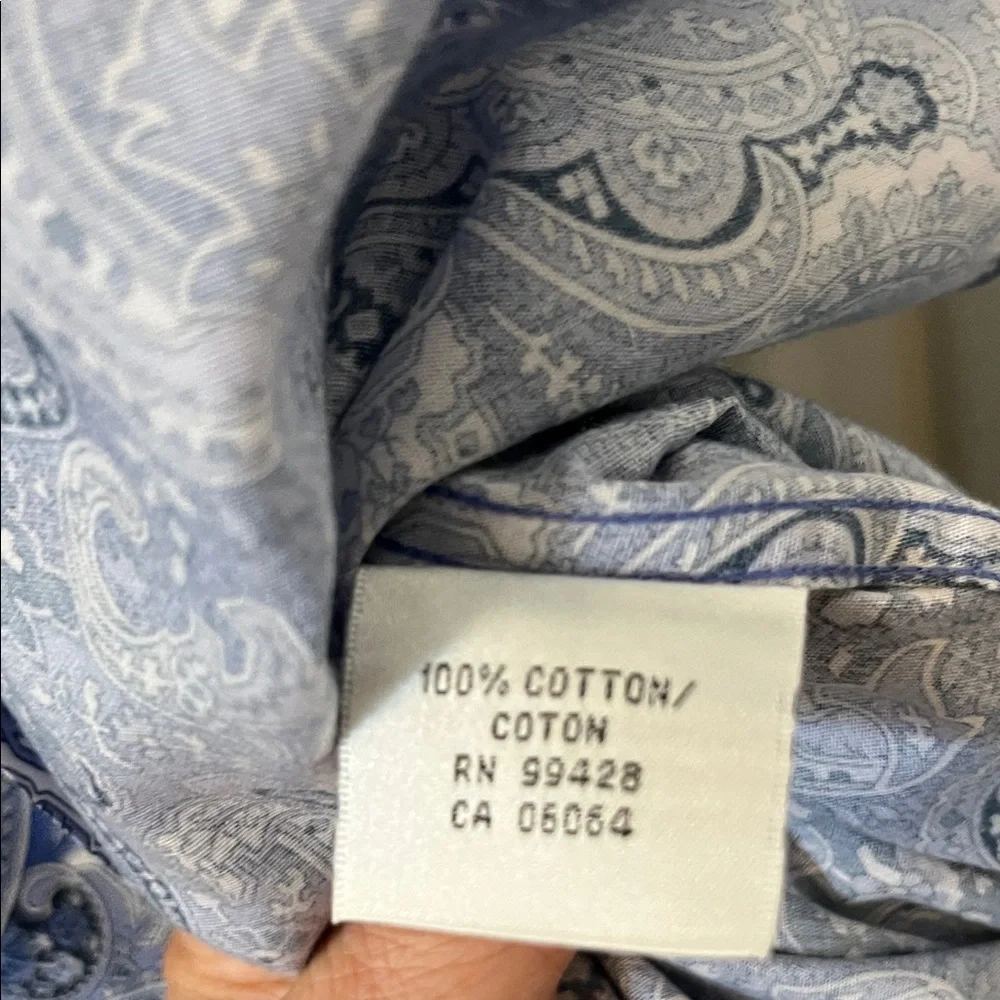 Bugatchi Blue and White Paisley Shaped Fit Men's Shirt - Picture 6 of 8